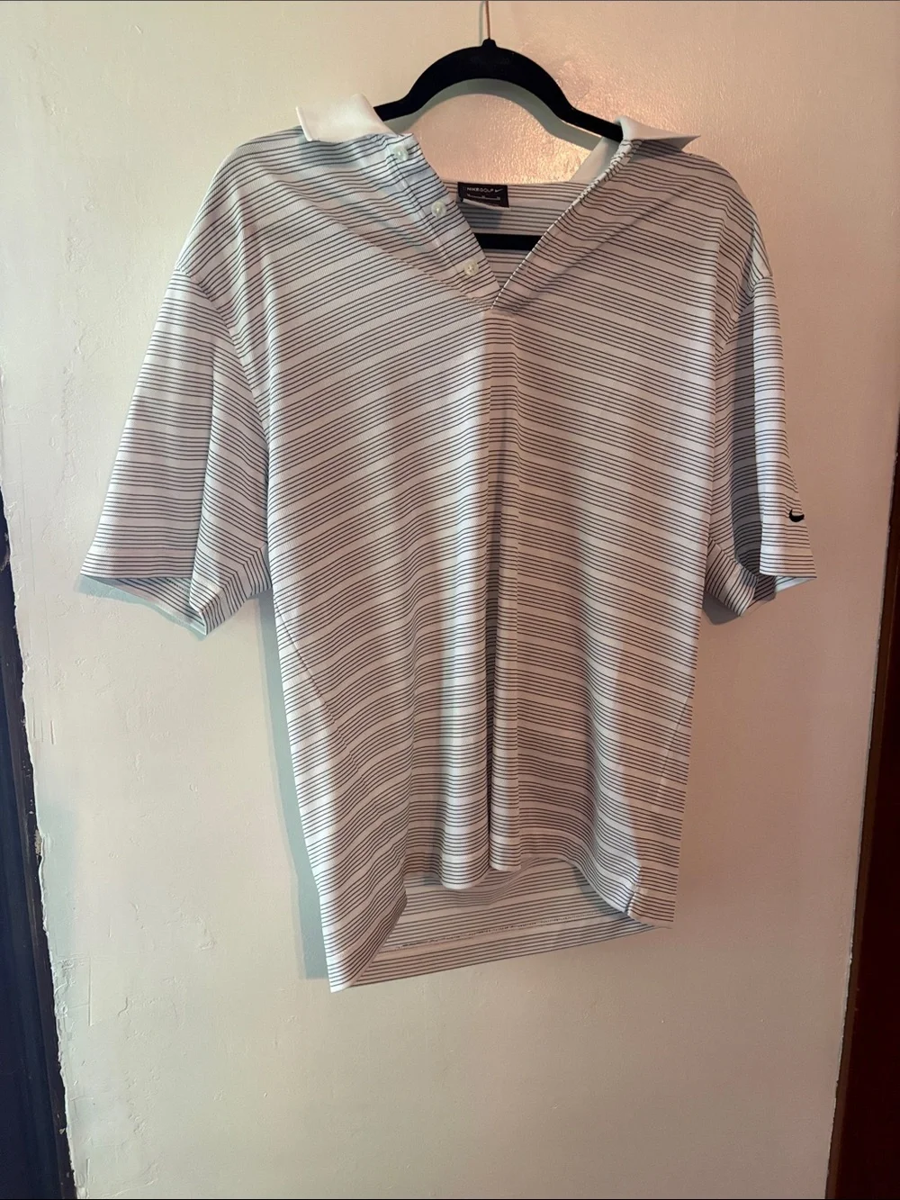 Nike Men's White & Black Striped Polo